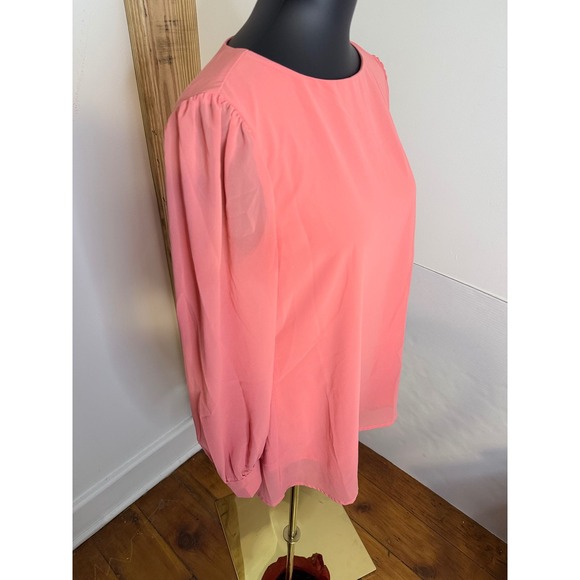 Zenana Women's Size Small Coral Sheer Long Sleeve Blouse - Picture 4 of 8